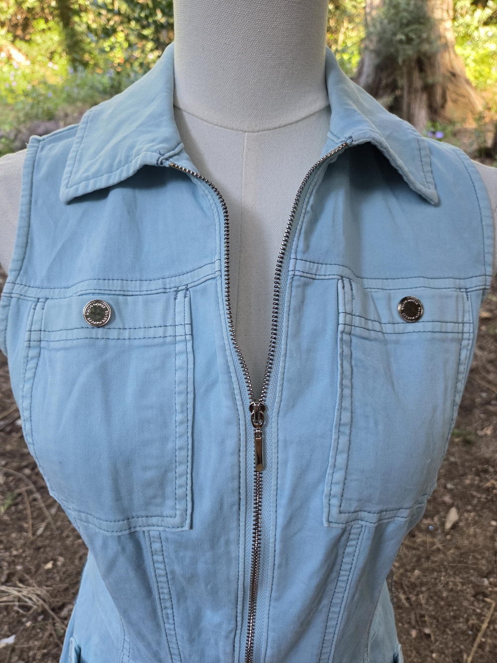 White House Black Market Sleeveless Light Blue Zip Front Shirt Dress Size 4 - Picture 3 of 6